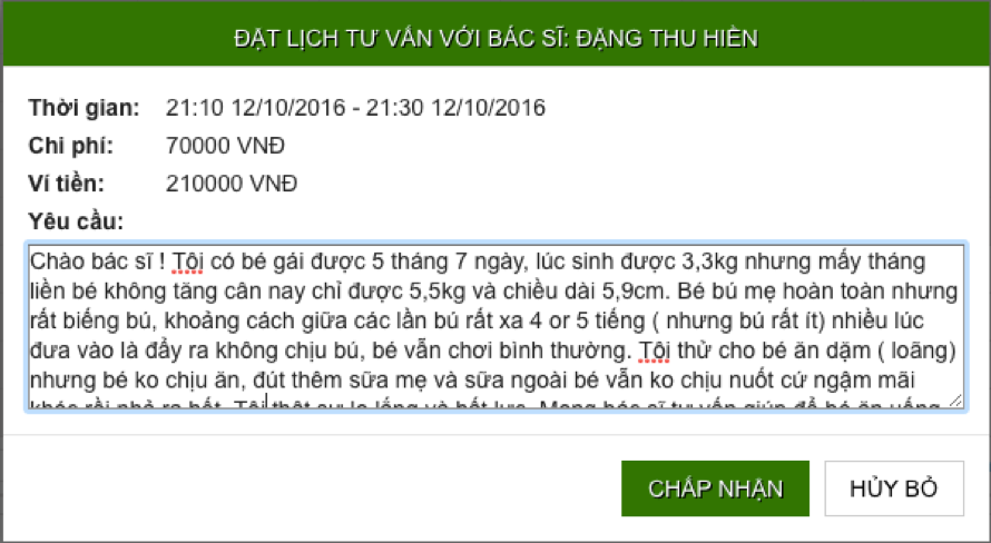 Nhập yêu cầu tư vấn và xác nhận đăng ký tư vấn