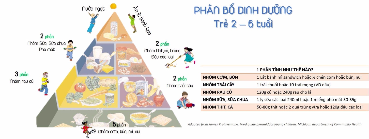 Phân bổ nhóm thực phẩm dinh dưỡng cho trẻ từ 2-6 tuổi